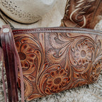 Tooled Leather Wristlet