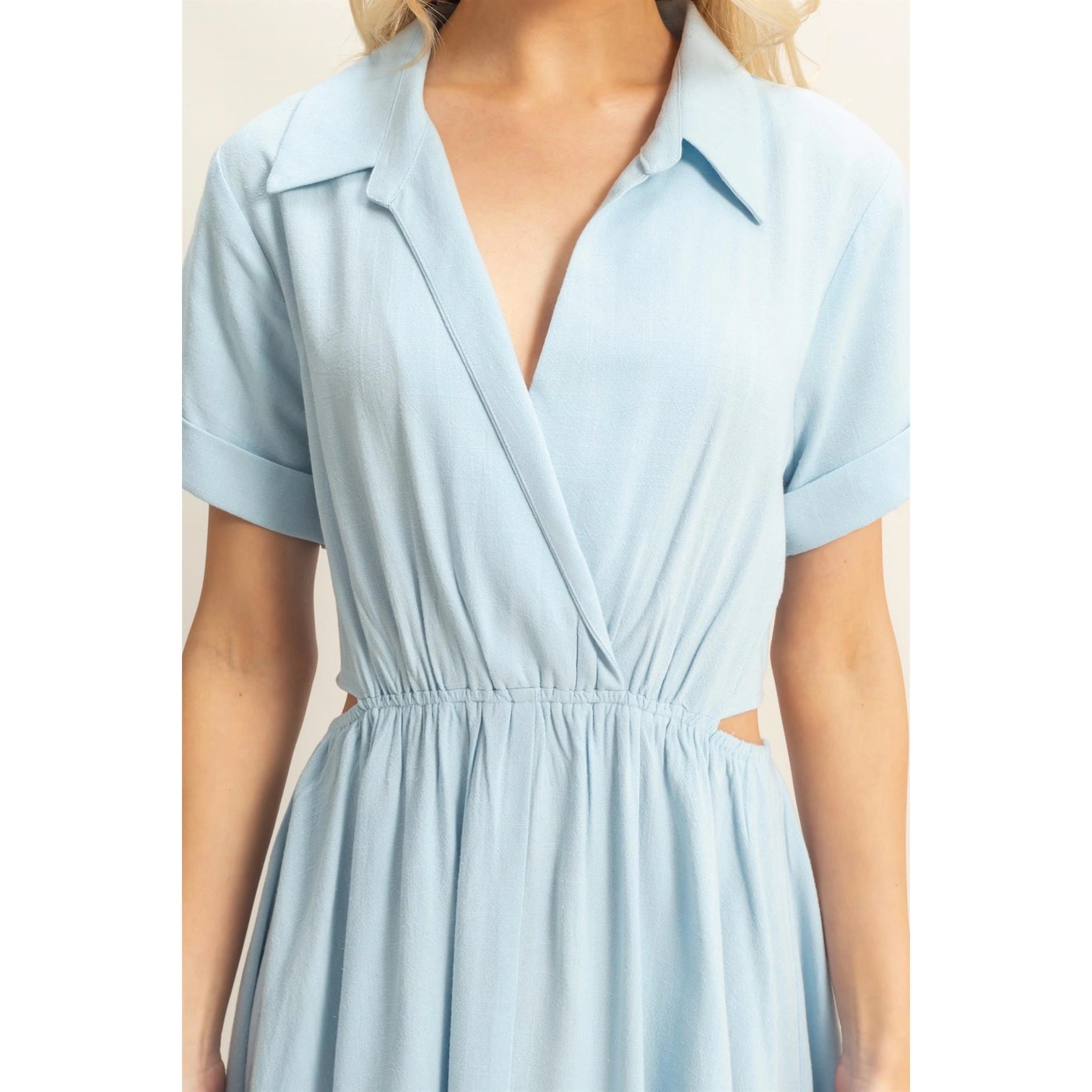 Short Sleeve Side Cutout Maxi Shirt Dress