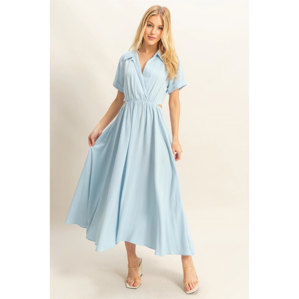 Short Sleeve Side Cutout Maxi Shirt Dress