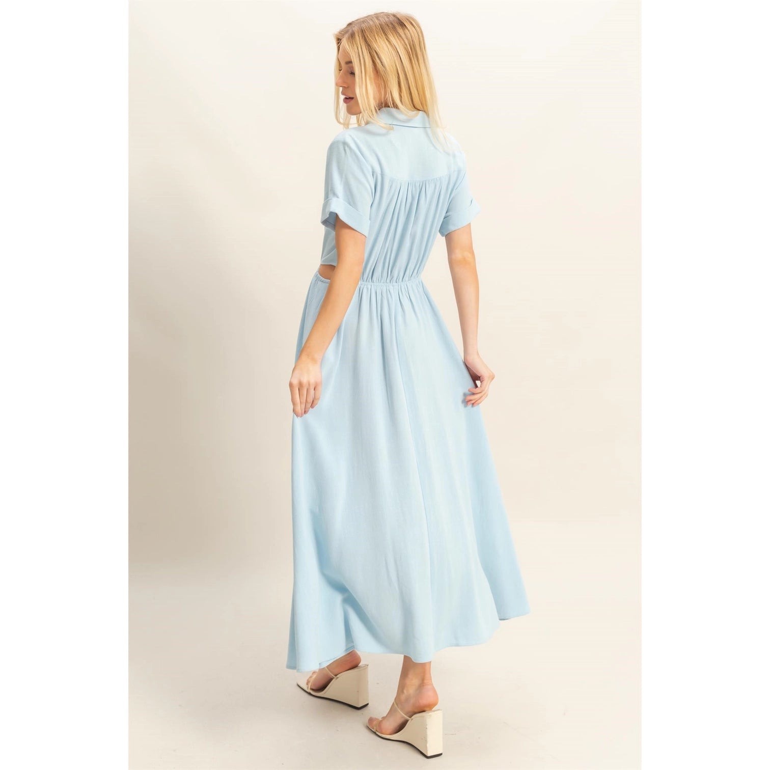 Short Sleeve Side Cutout Maxi Shirt Dress