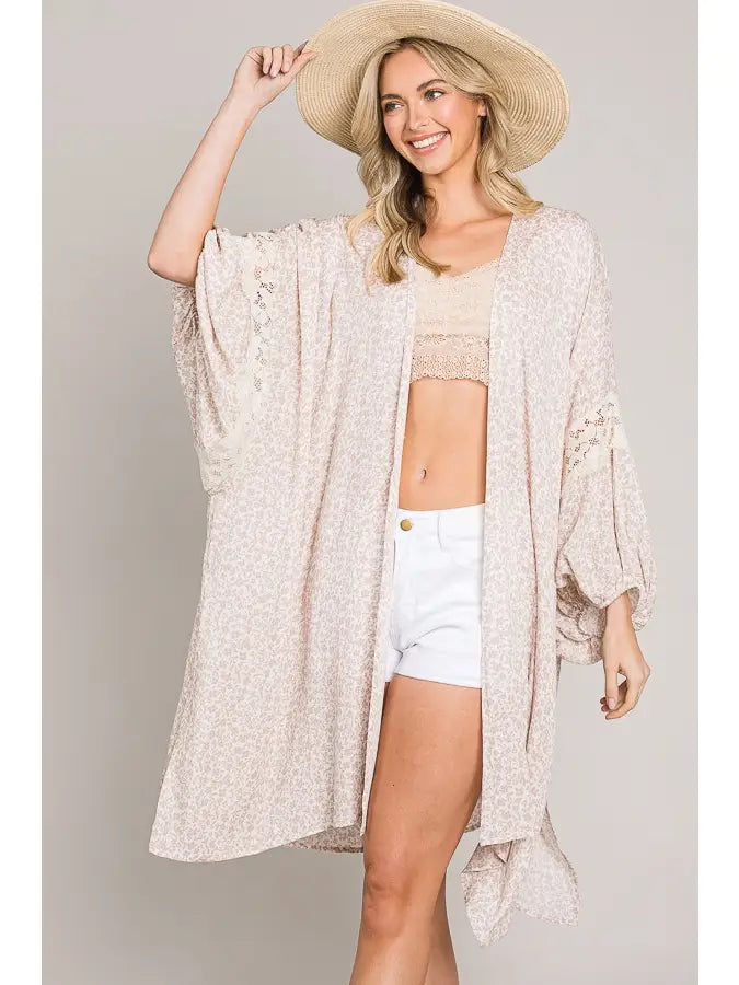 Balloon Lace Trim Sleeve Kimono
