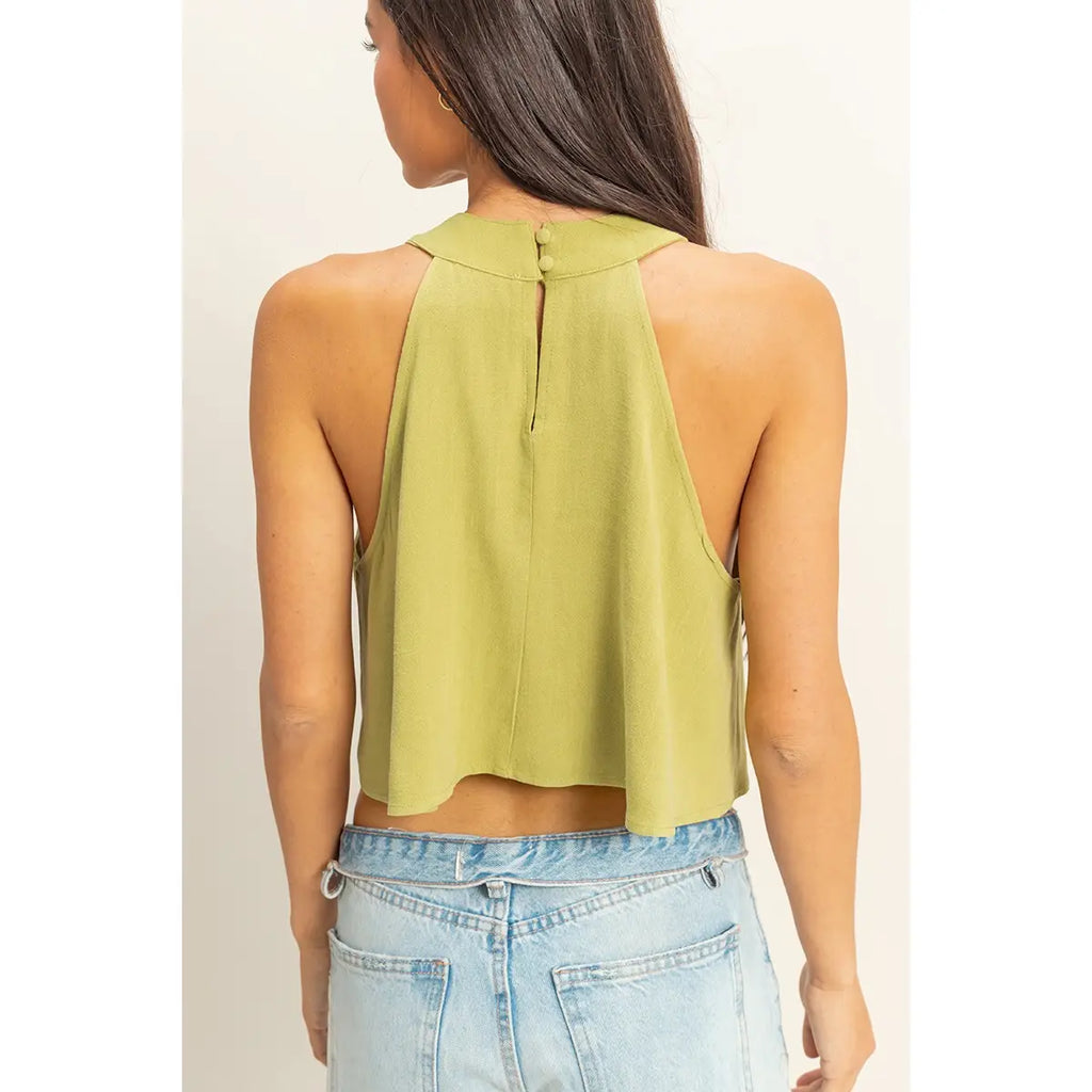 Halter Pleated Ruffle Crop Top
