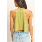 Halter Pleated Ruffle Crop Top