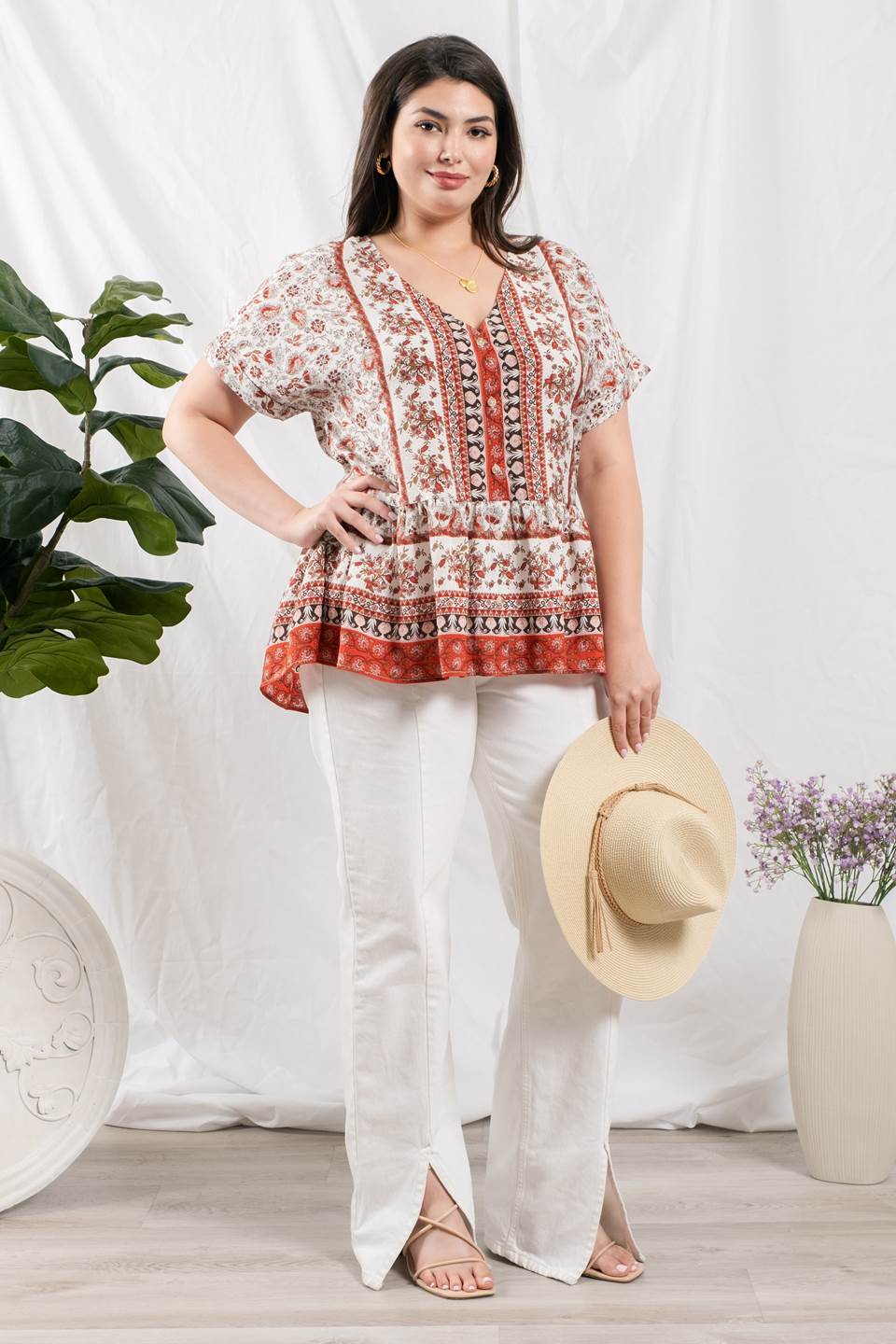 Paisley Floral Ruffel Hem Top Plus