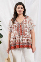 Paisley Floral Ruffel Hem Top Plus