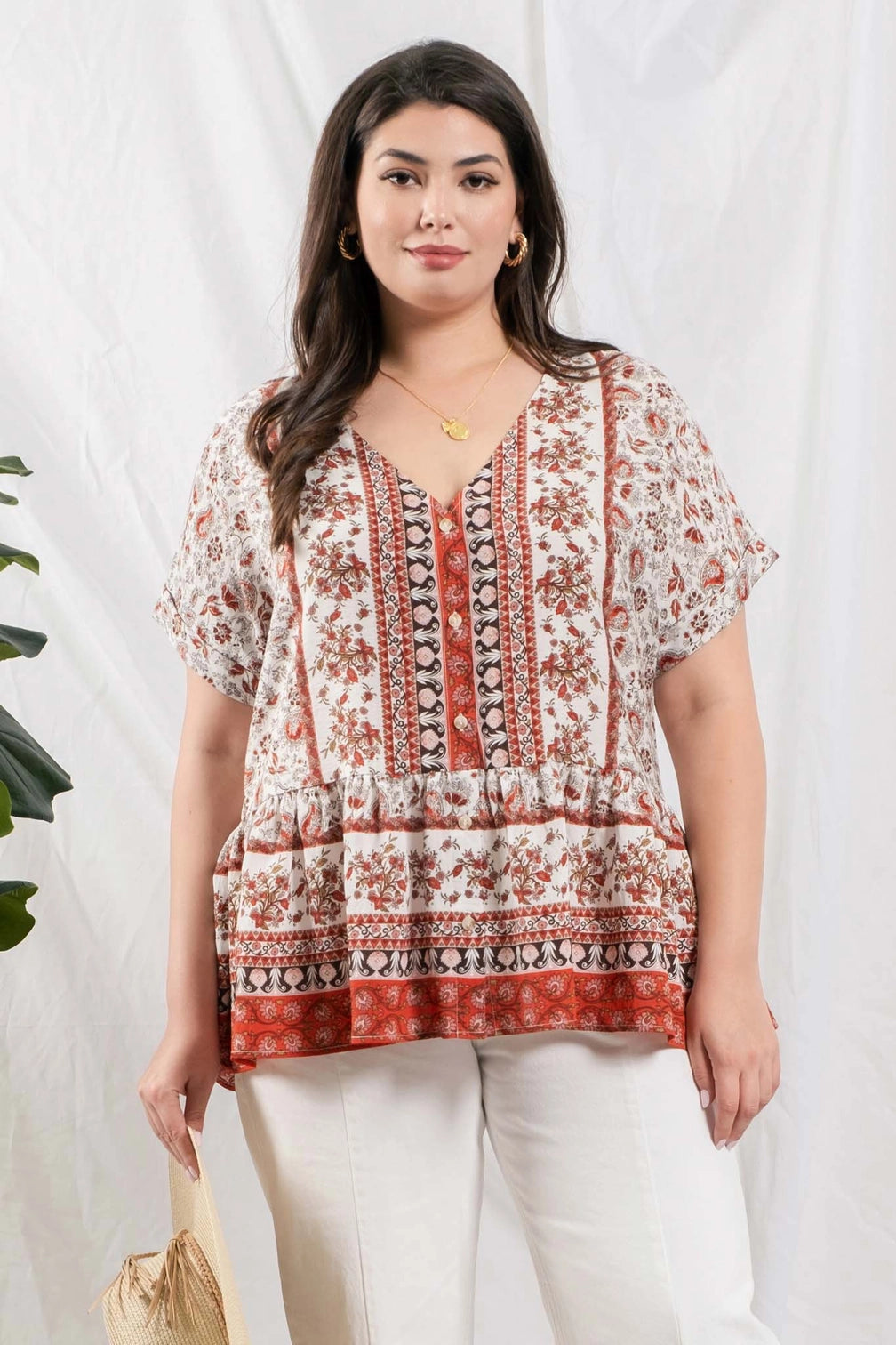 Paisley Floral Ruffel Hem Top Plus
