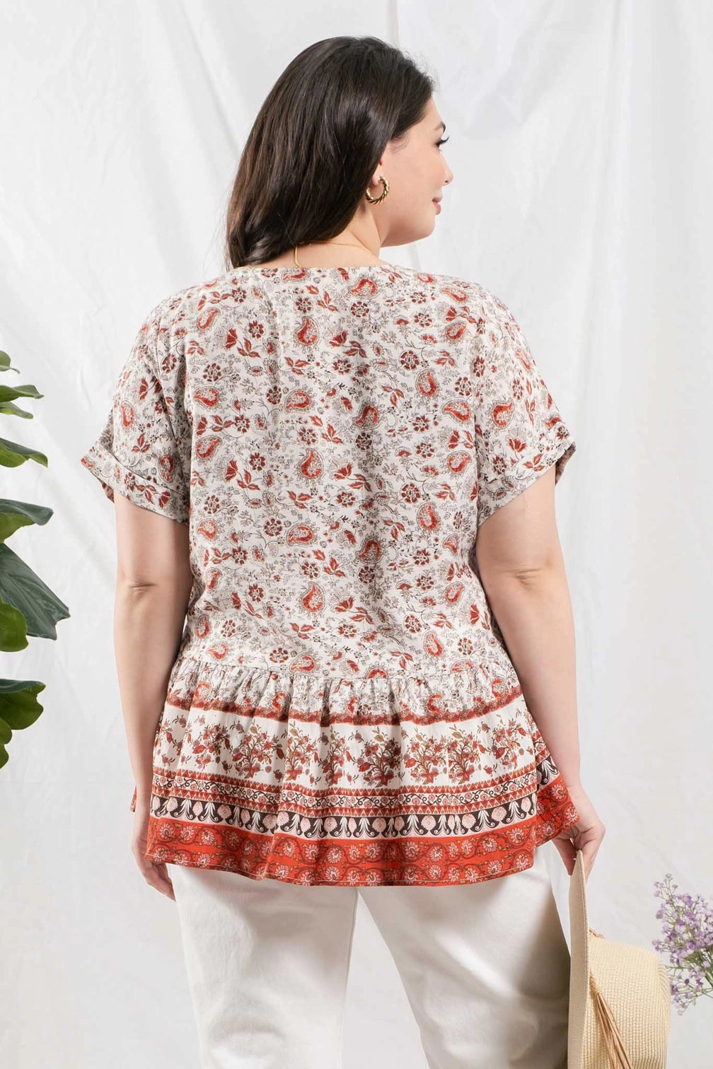 Paisley Floral Ruffel Hem Top Plus