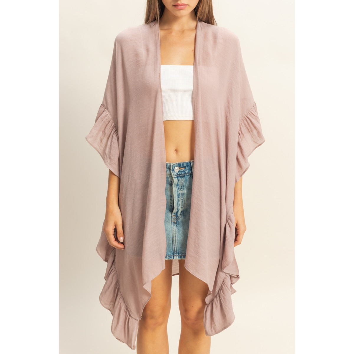 Ruffled Open Front Duster