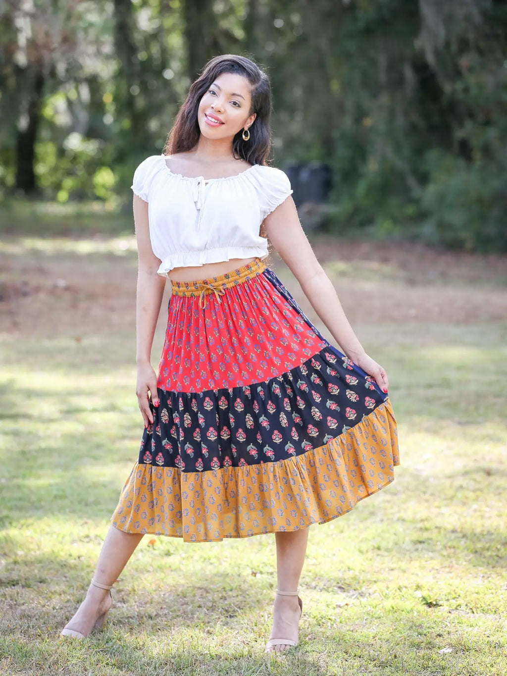 Boho Euphoria Patchwork Mid Skirt