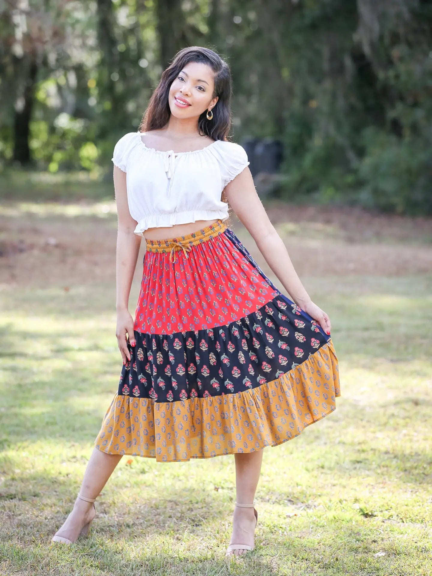 Boho Euphoria Patchwork Mid Skirt