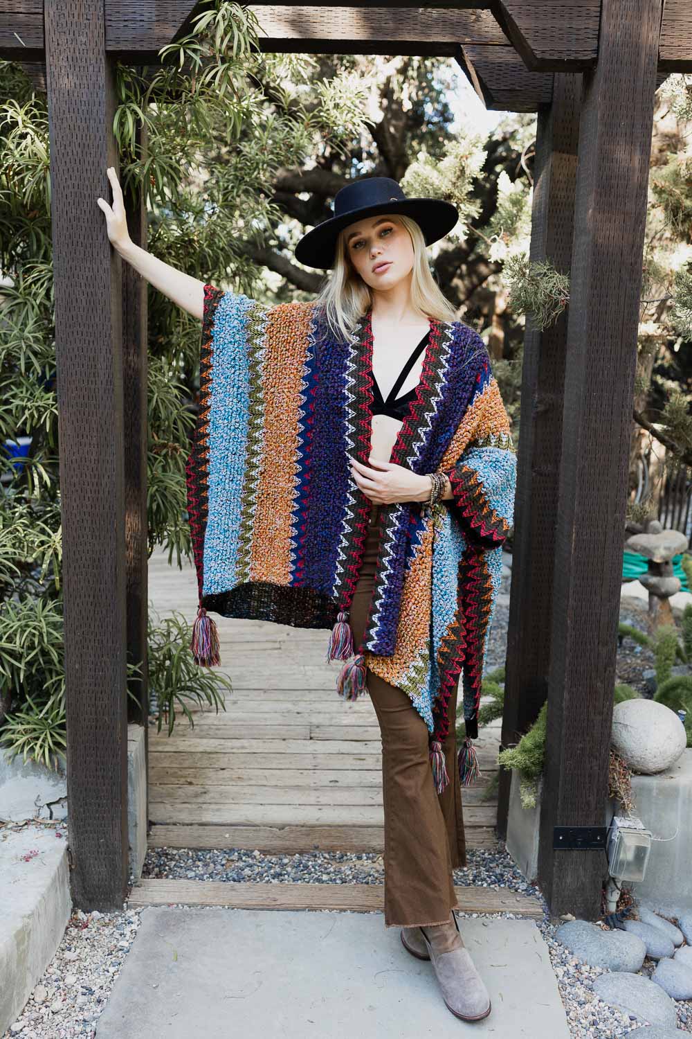 Western Colorful Crochet Patterned Ruana