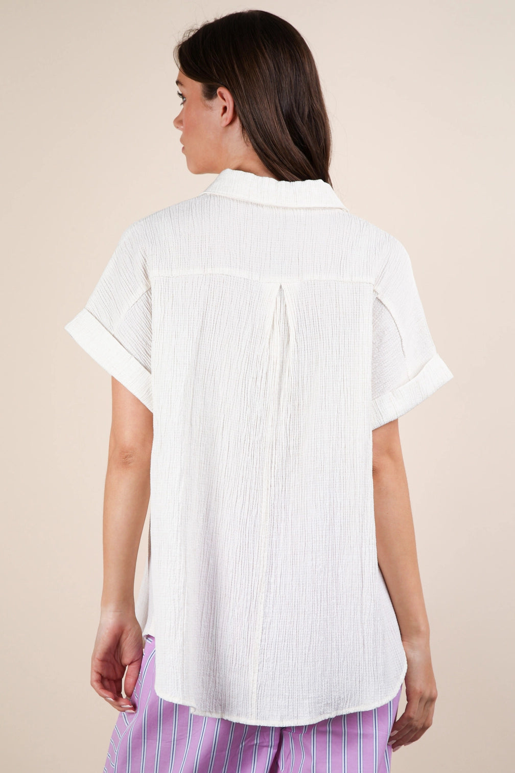 Dolman Sleeve Crinkled Woven Shirt Top