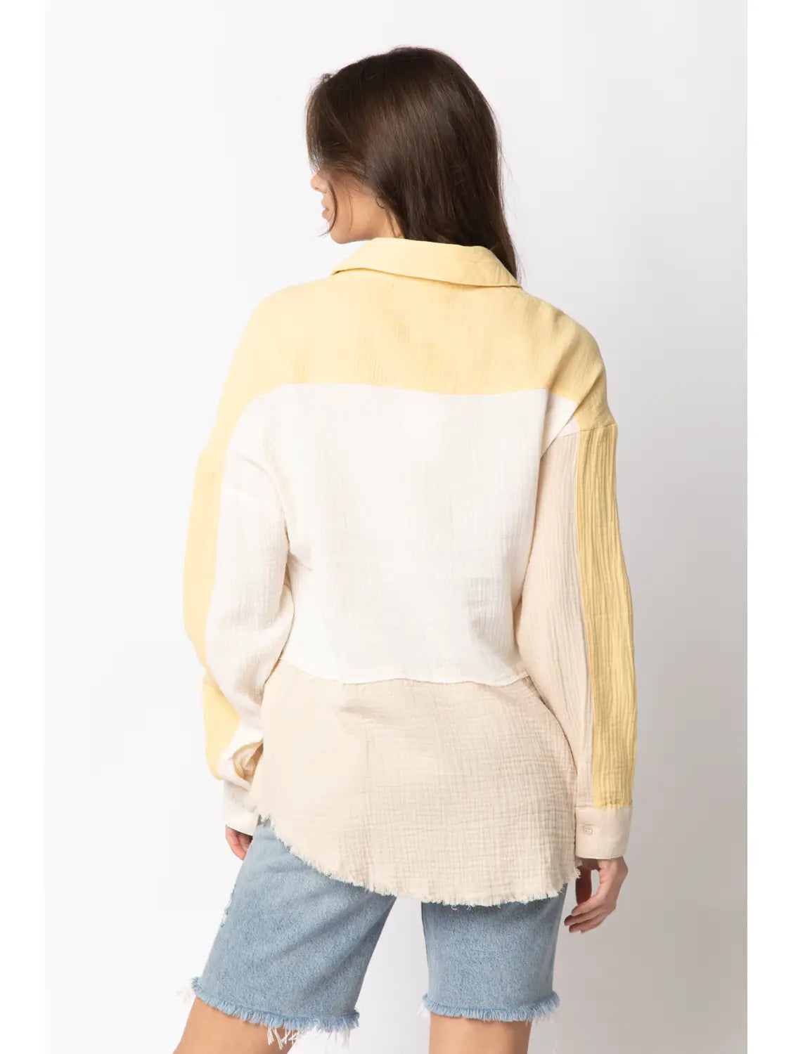 Color Blocked Linen Button Down